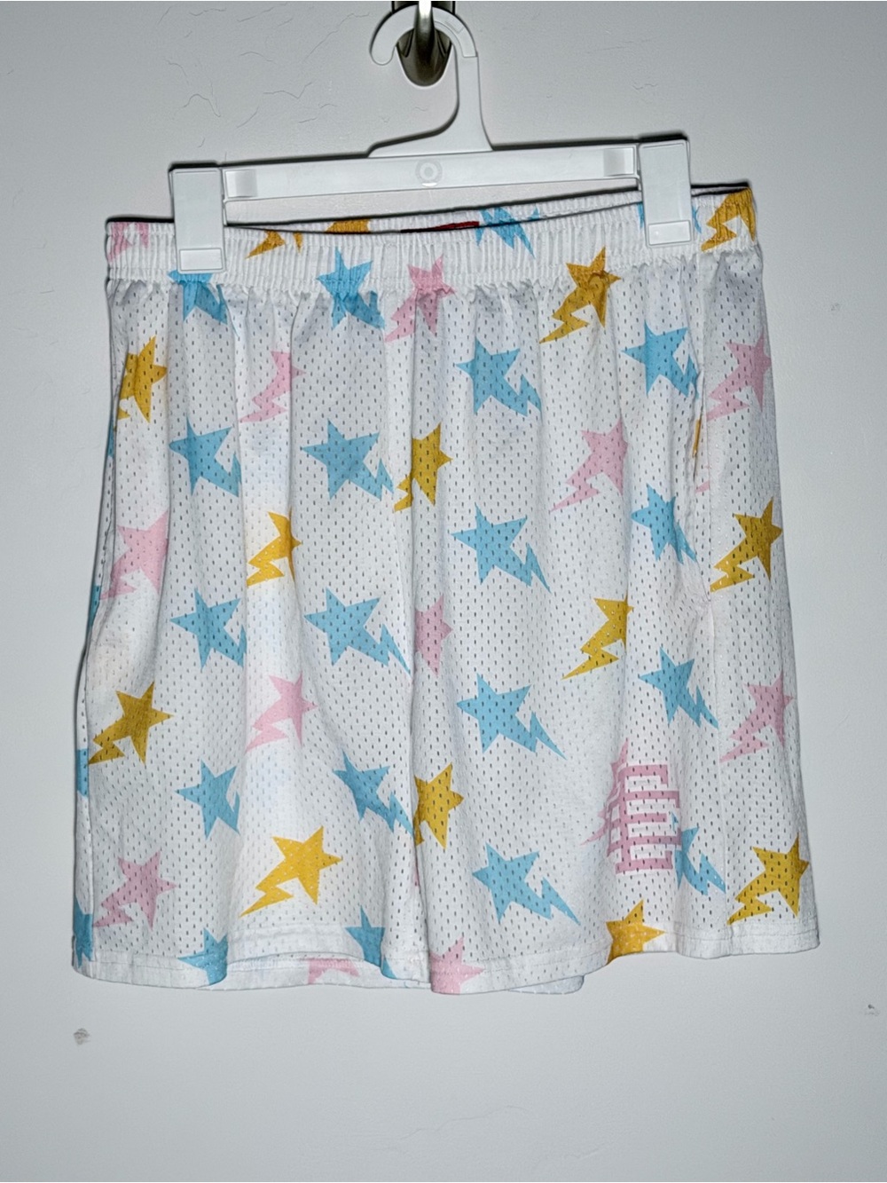 Eric Emanuel EE Mesh Shorts White Multi Color Star Bolt Print - Large